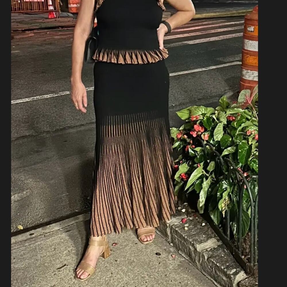 Ulla Johnson Black Metallic Midi Skirt SMALL Ombre Cocktail Work Designer $500 - Picture 6 of 13